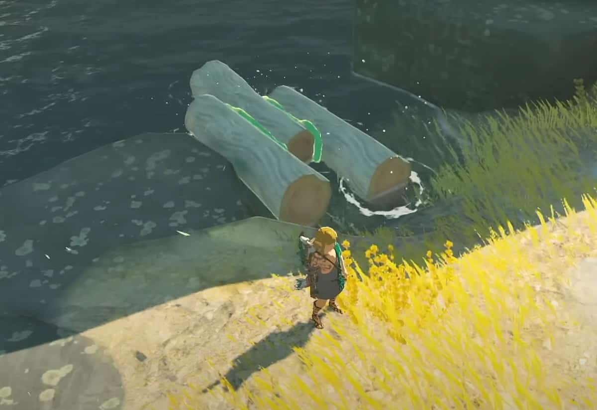 How to fish in Tears of the Kingdom: A raft made using Ultrahand. 