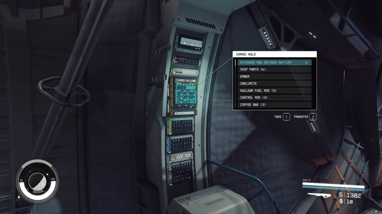 Starfield how to store items on ship: cargo hold on Frontier ship.