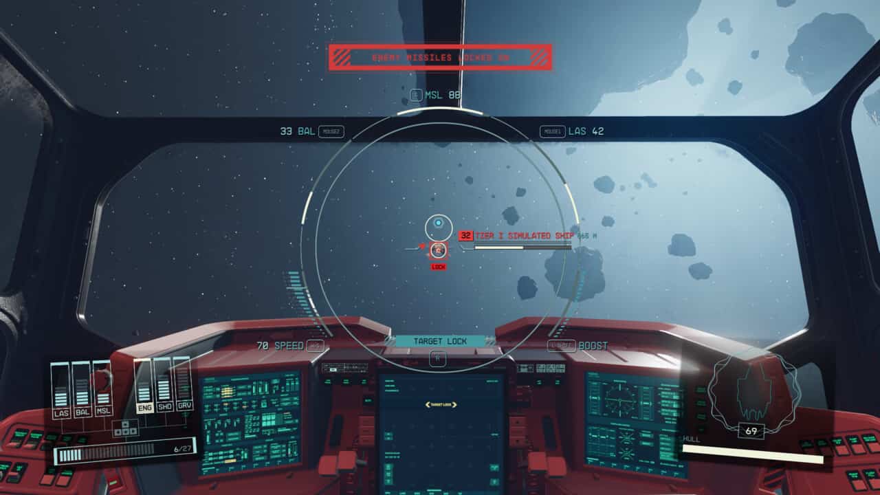 How level up Starfield Piloting skill fast: fighting enemy ships in Vanguard Pilot Simulator.