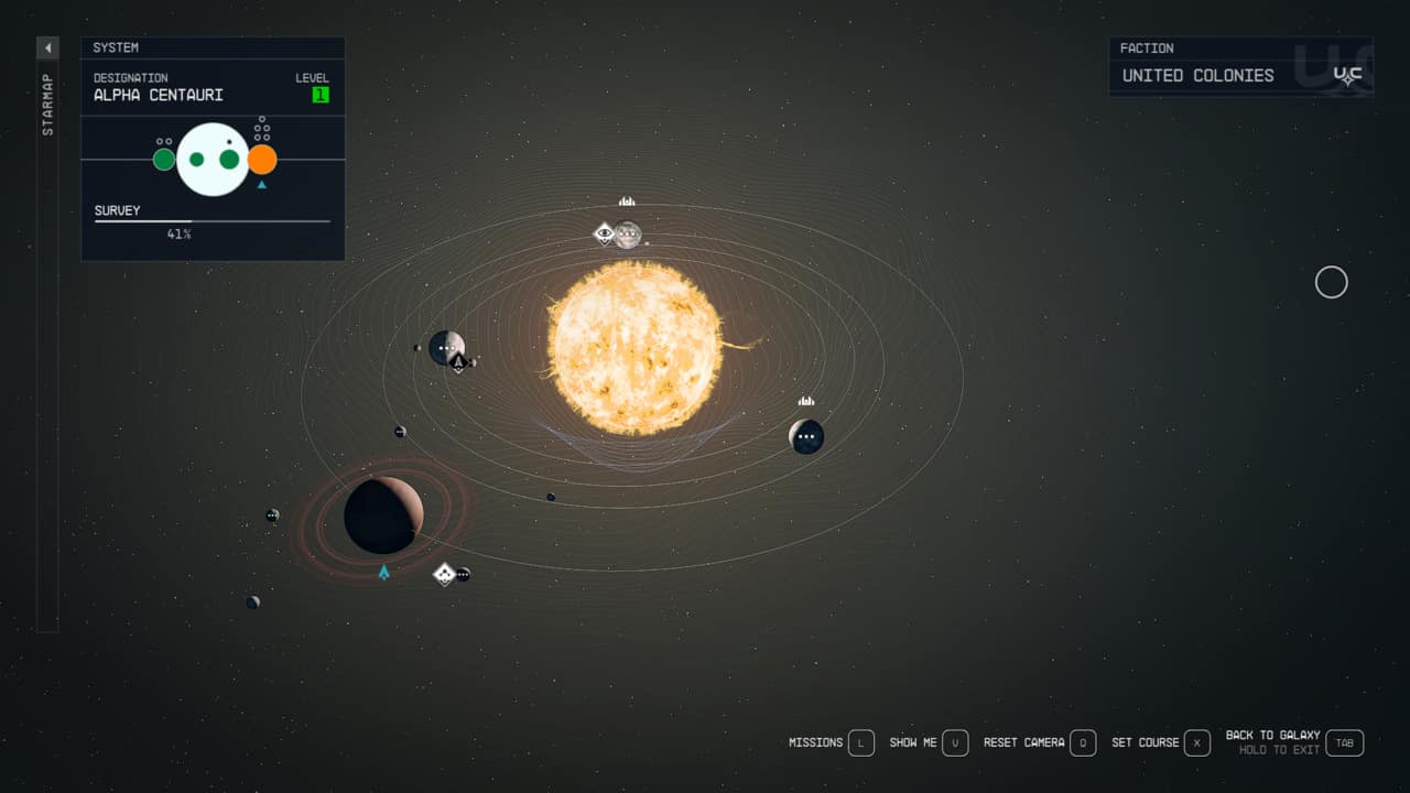 Starfield Alpha Centauri: Alpha Centauri on the star map.