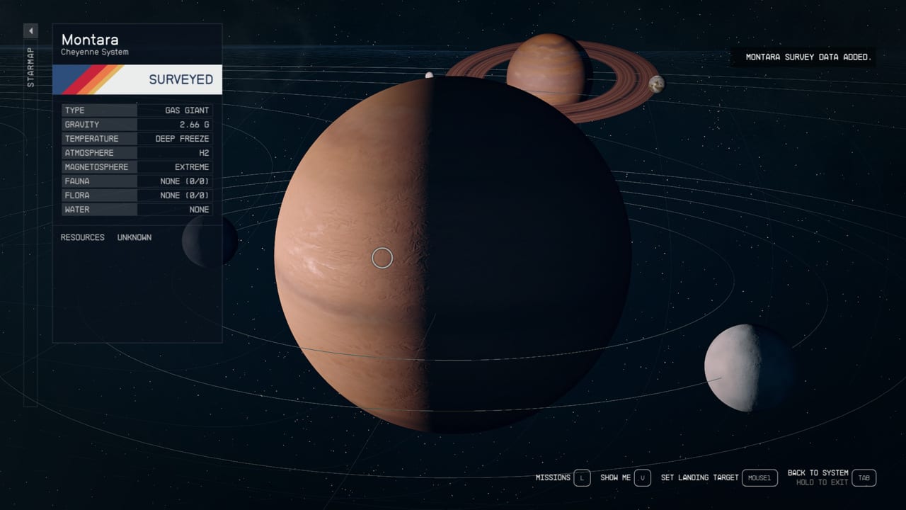 Starfield Cheyenne: Montara on star map.