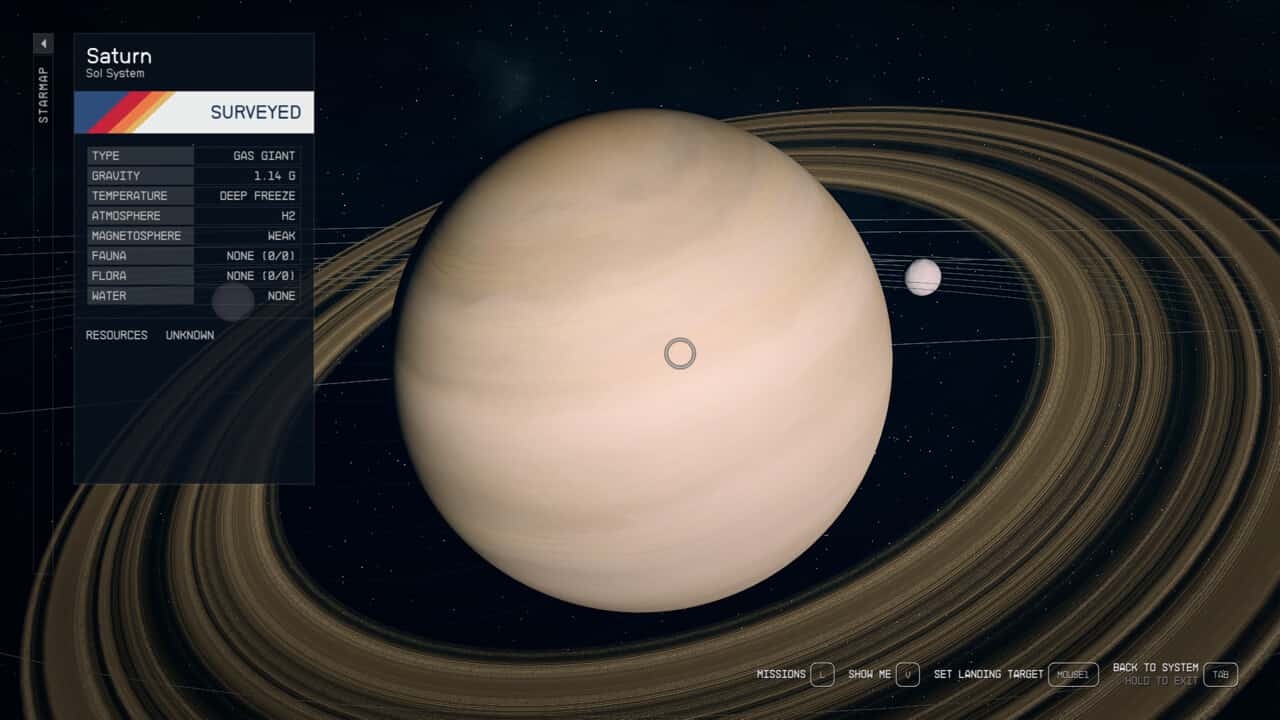 Starfield Sol system: Saturn on the star map.