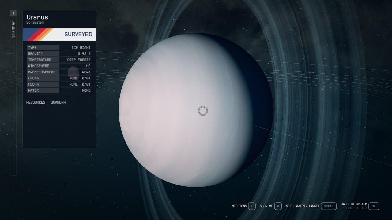 Starfield Sol system: Uranus on the star map.