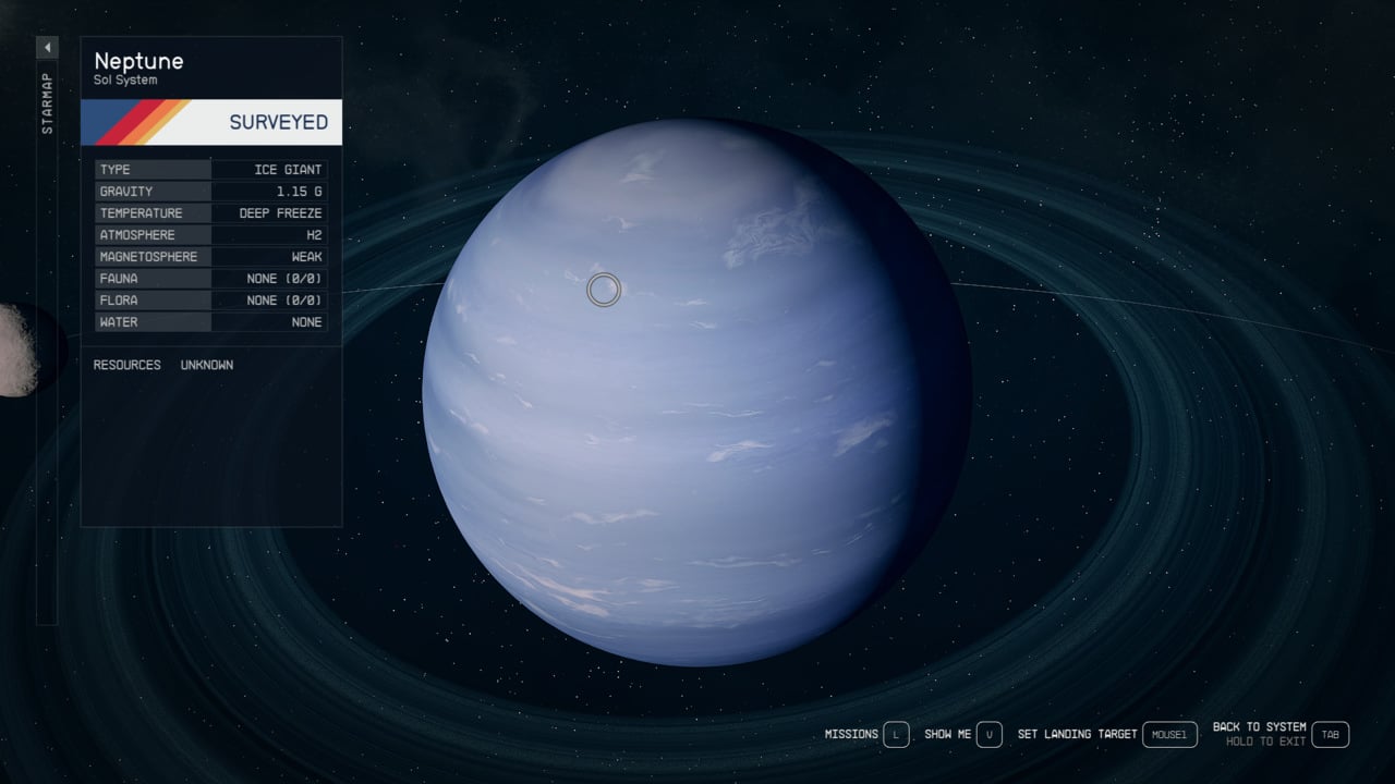 Starfield Sol system: Neptune on the star map.