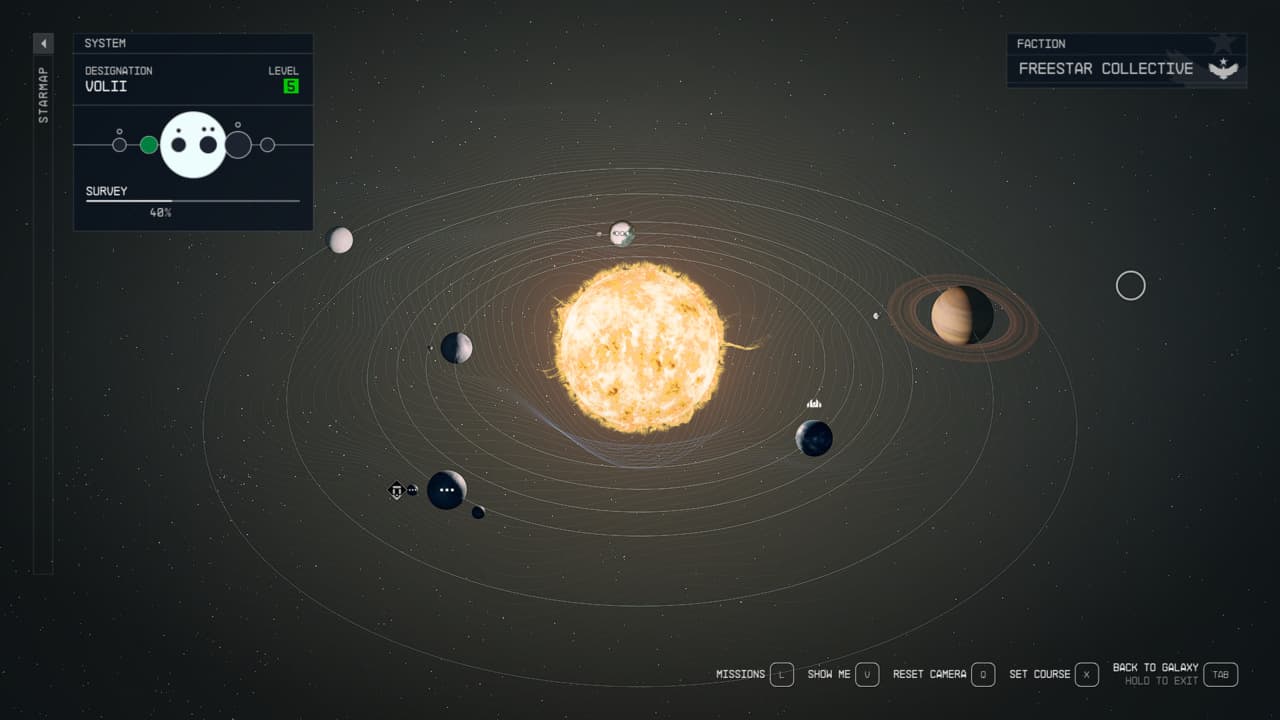 Starfield Volii system: Volii system on star map.