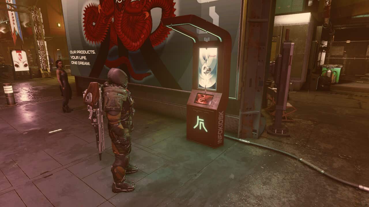 Starfield factions: Ryujin kiosk in Neon.