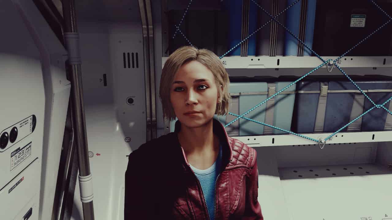 Starfield companions: Sarah Morgan inside a ship.