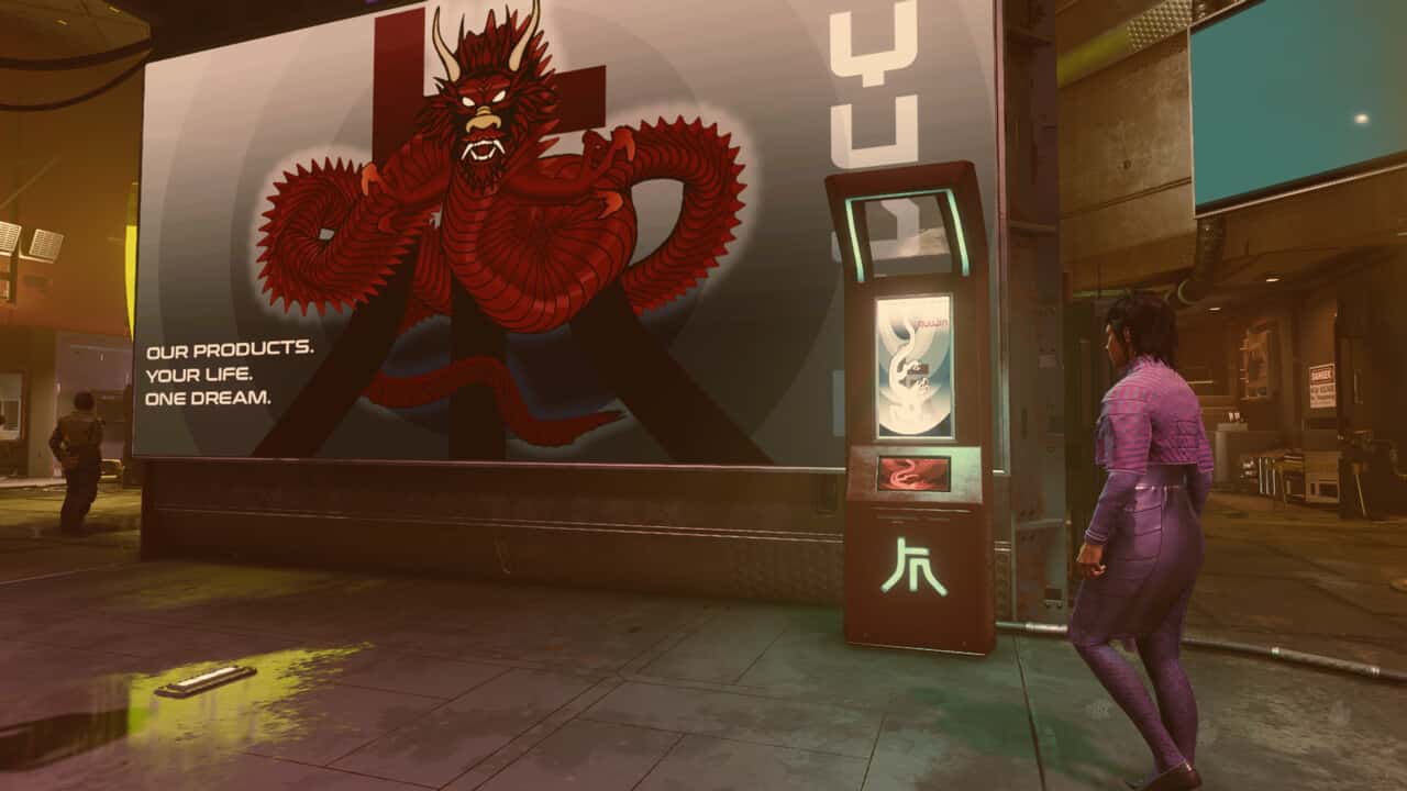 Starfield Ryujin Industries faction: Ryujin Industries kiosk in Neon City.