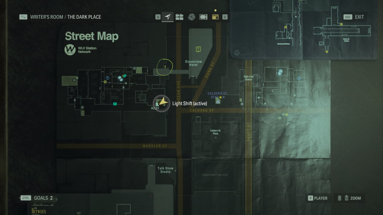Alan Wake 2 Oceanview Hotel door code solution: rooftop bar location on the map.