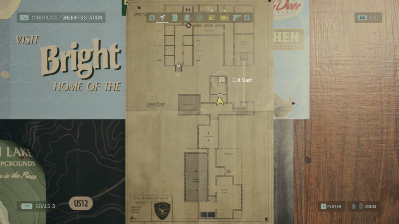 Alan Wake 2 Lighthouse key location: Sheriff's Station Cult Stash location on the map.
