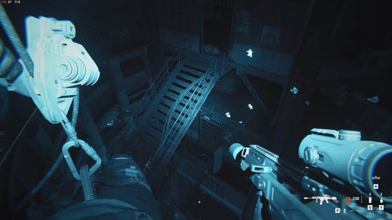 Modern Warfare 3 Operation 627: soldier belaying down into a prison.