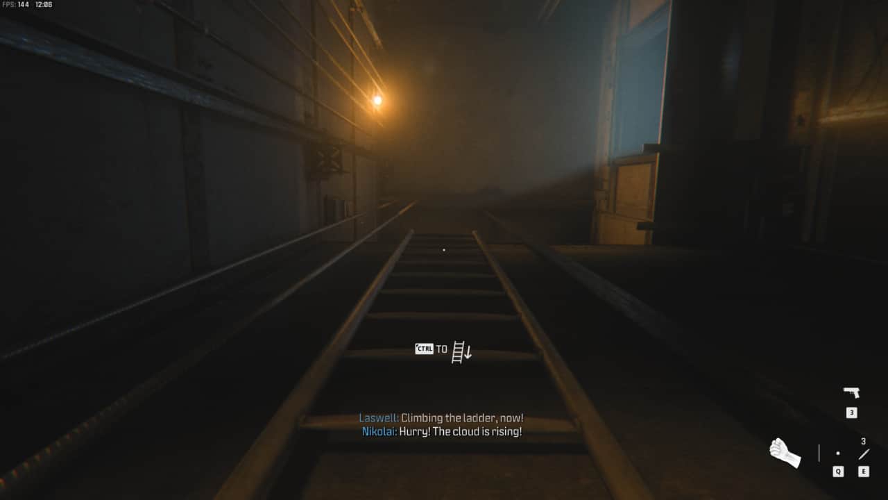 Modern Warfare 3 Deep Cover: elevator shaft ladder leading to the roof of the Arklov Administrative building.