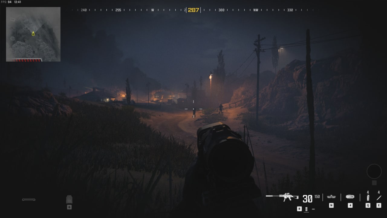 Modern Warfare 3 Crash Site: Farah pointing gun at enemies in the distance.