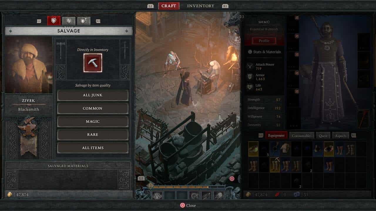 Diablo 4 tips: The blacksmith salvage menu
