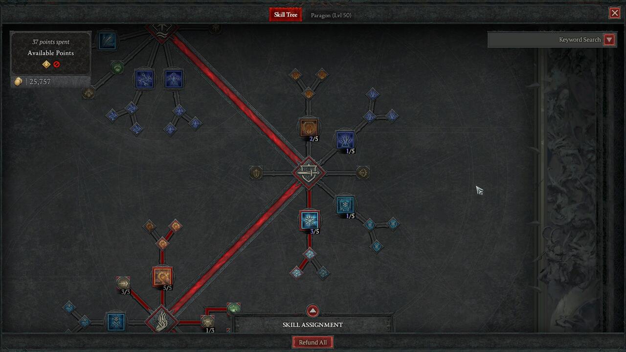 Diablo 4 Sorcerer Skill Tree: The Sorcerer's Defensive Skills on the Abilities menu.