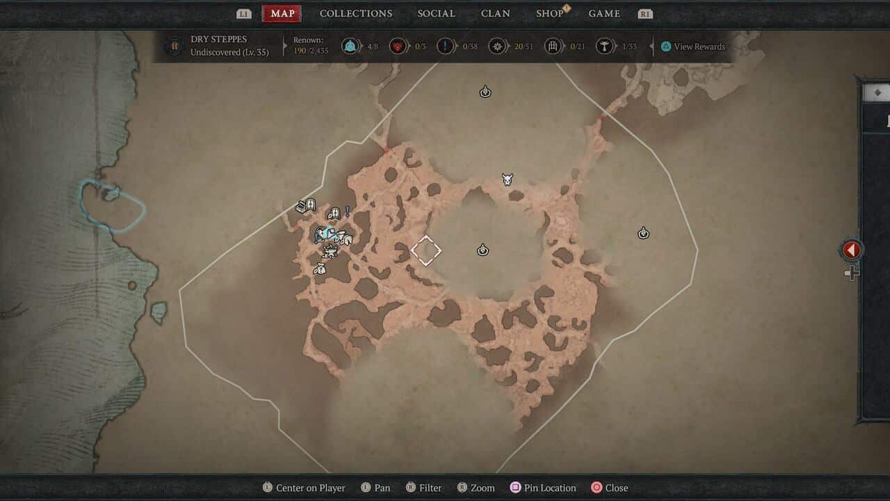 Diablo 4 post game: The location of one of the Fields of Hatred PvP zones.