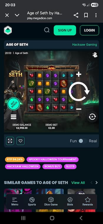 Playing Age of Seth Slot on Mobile