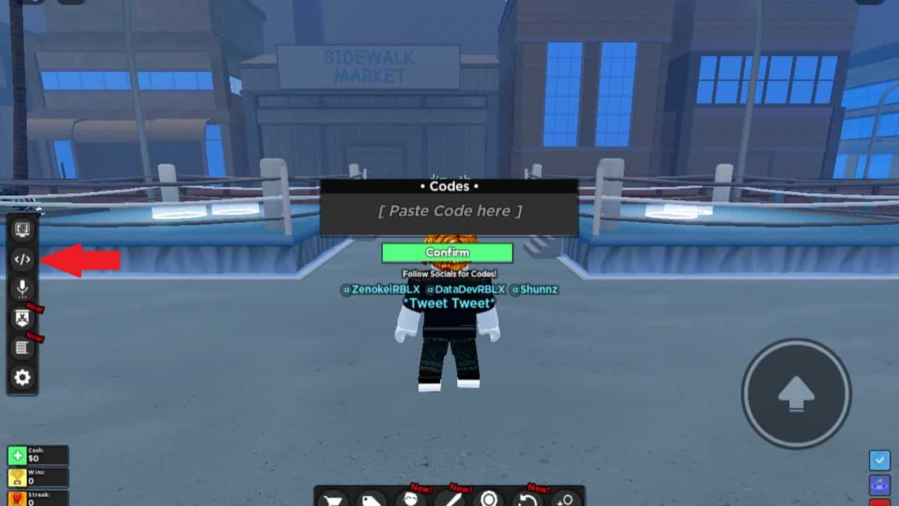 Shadow Boxing Fights codes: Code redemption screen.