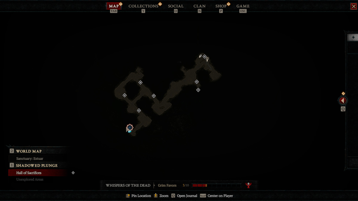Picture of a map of the Shadowed Plunge dungeon in Diablo 4.