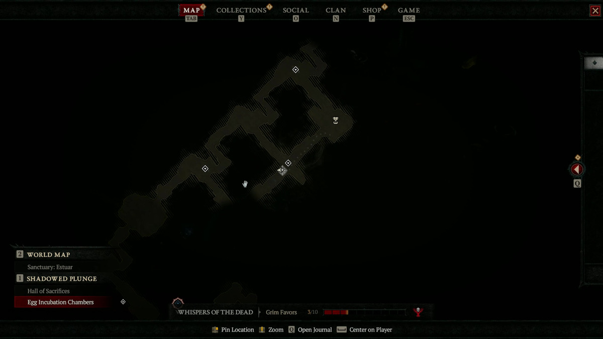Picture of a map of the Shadowed plunge in Diablo 4.