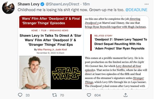 Shawn Levy Star Wars Tweet