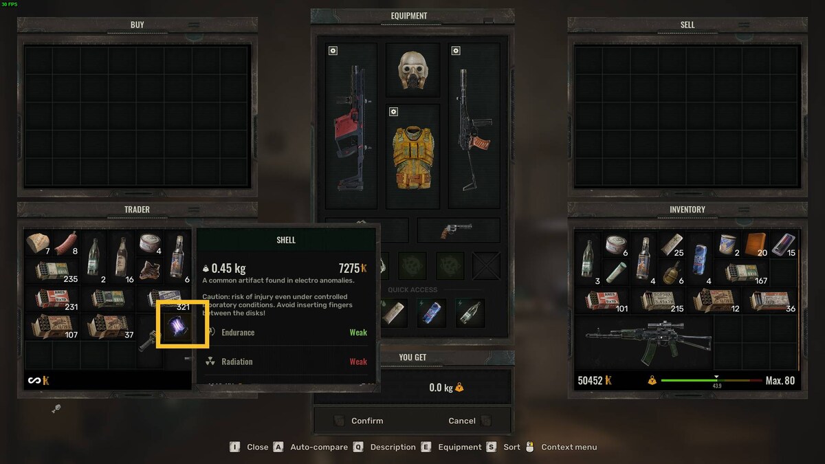 Stalker artifact locations: trader inventory.