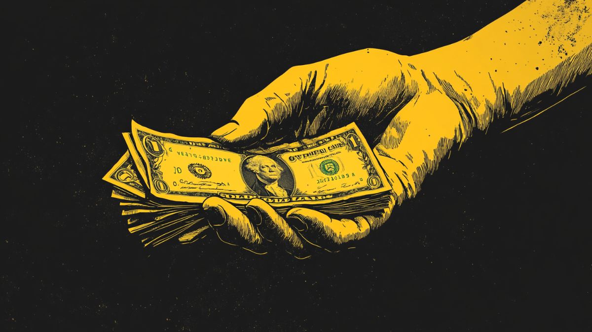 Image of a hand offering a sign up bonus gambling deal.