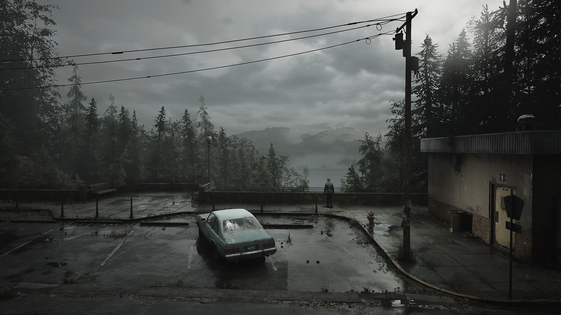 James Sunderland overlooking foggy town in Silent Hill 2 Remake on PS5