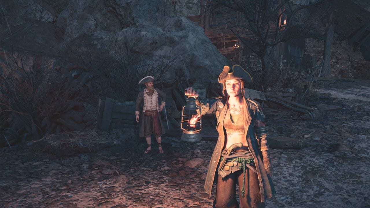 Skull and Bones Hullbreaker Brigantine: Player standing near Corrupt DMC Officer on Ruined Lighthouse Island