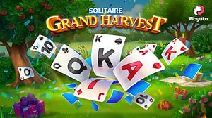 Reset Solitaire Grand Harvest: deck of cards flying near a field.