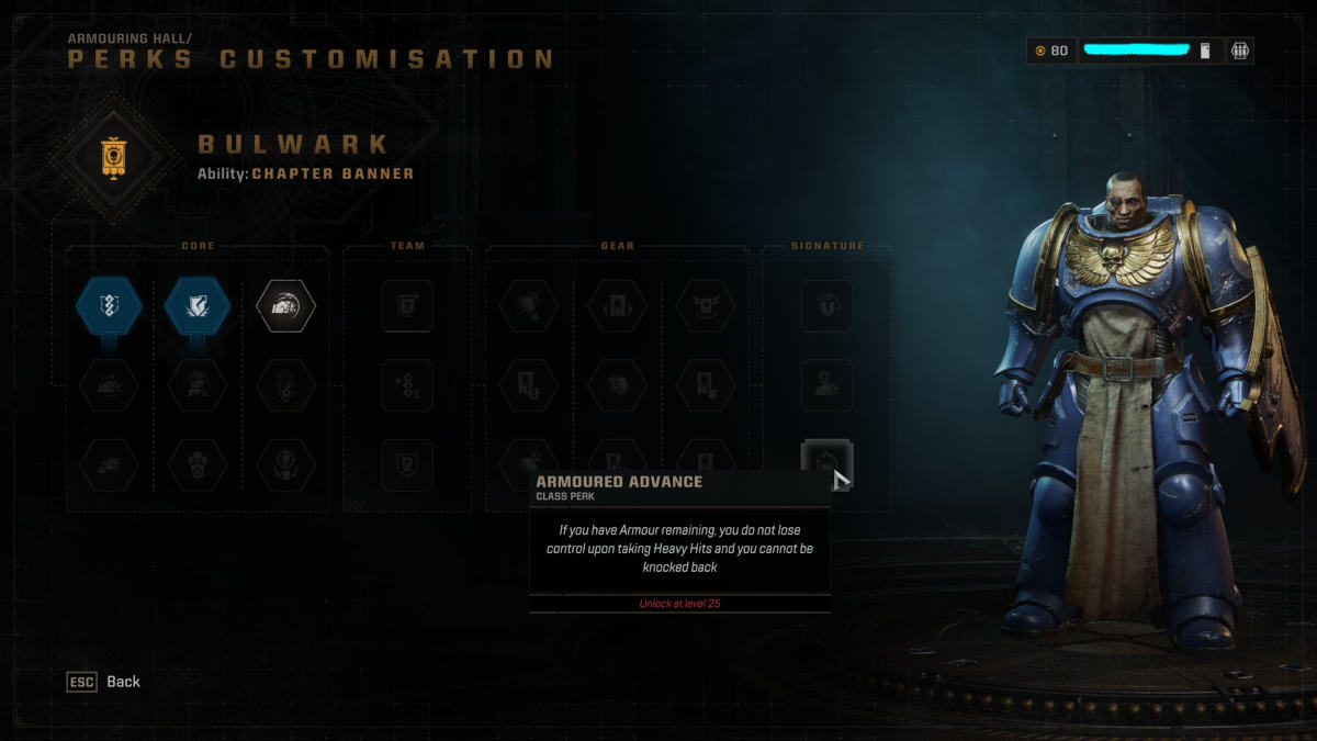 Space Marine 2 max level: perks customisation screen