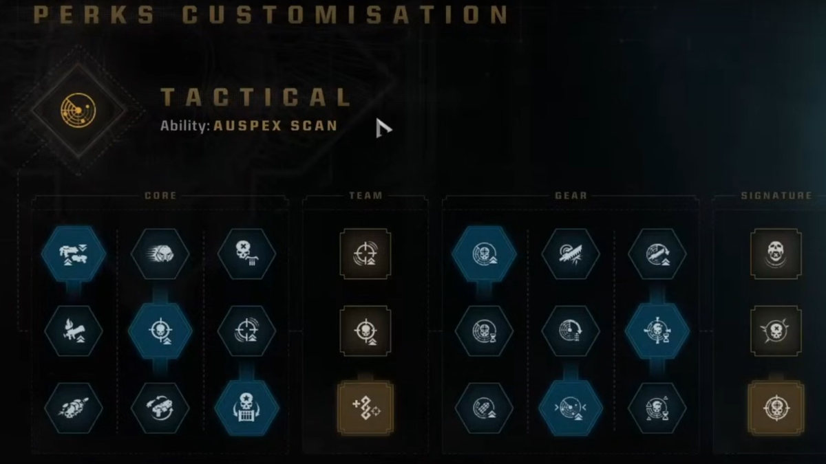 Best Space Marine 2 Tactical build: Tactical class perk menu.
