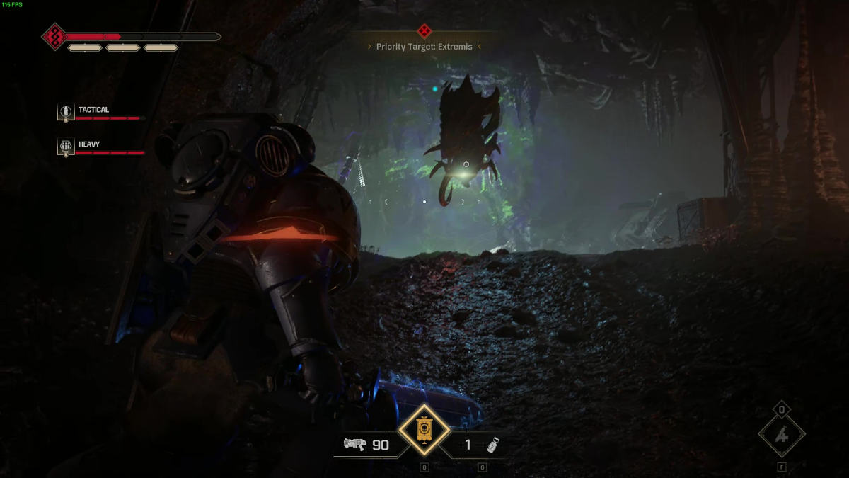 Space Marine 2 enemy types: a Zoanthrope floating in a cave.