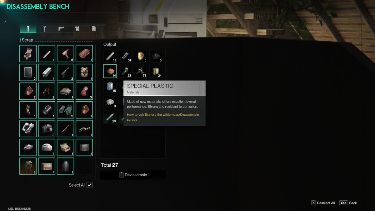 Special-Plastics-One-Human: An image of the resource coming from the disassembly unit in Once Human,