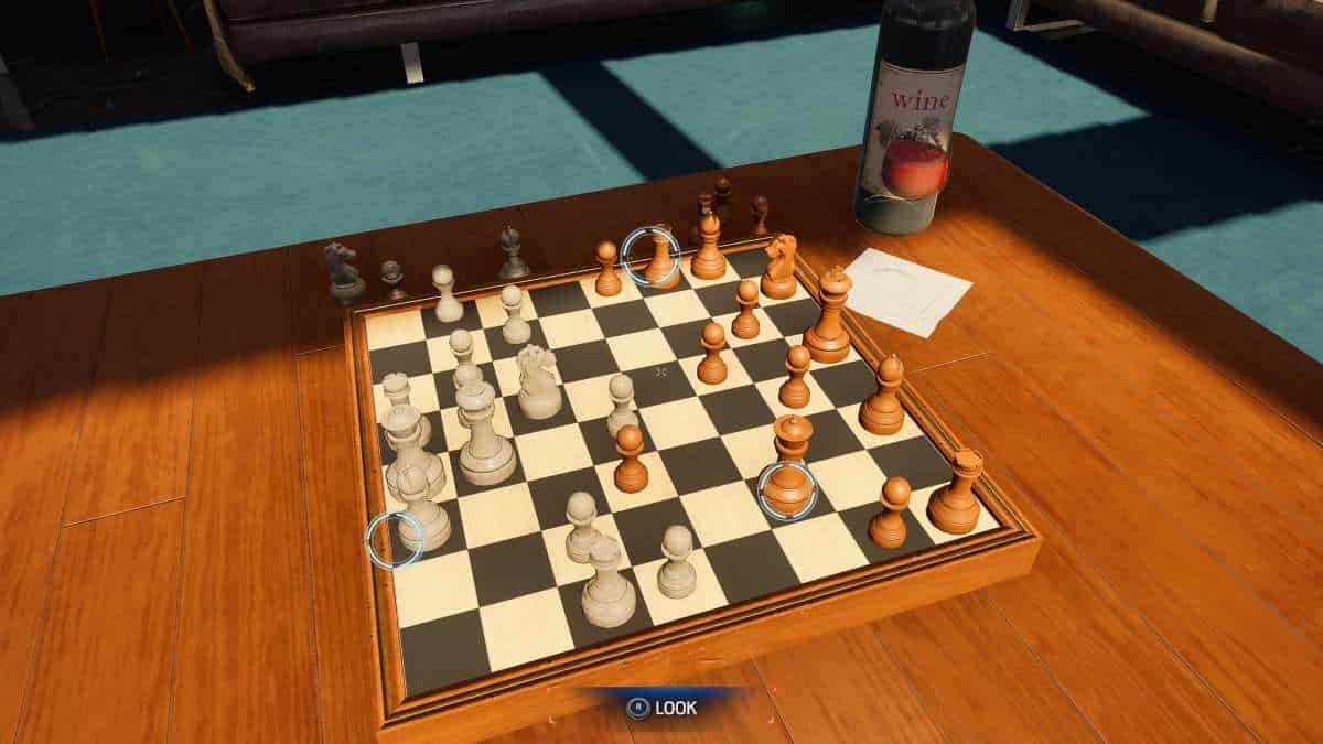 Unidentified targets are engaged in an intense chess game on a table.