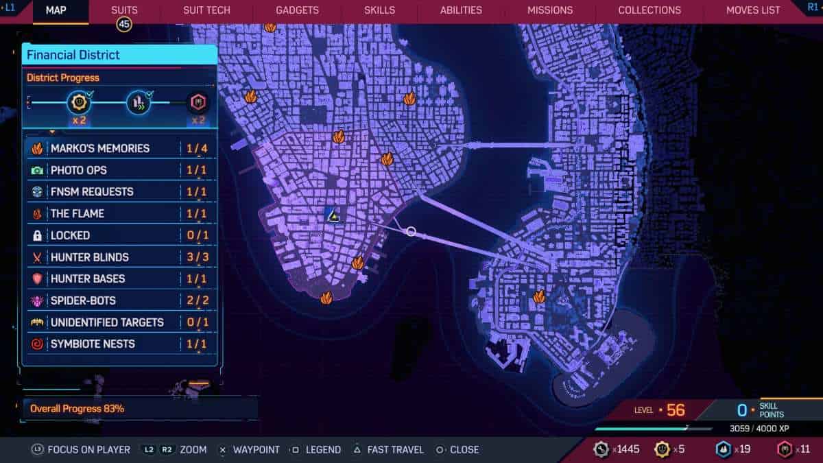 A screenshot of Marko's Memories locations on the city map in the game Spider-Man 2 and tips to complete them.