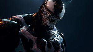 Venom in the dark, revealing his menacing mouth, as seen in Spider-Man 2
