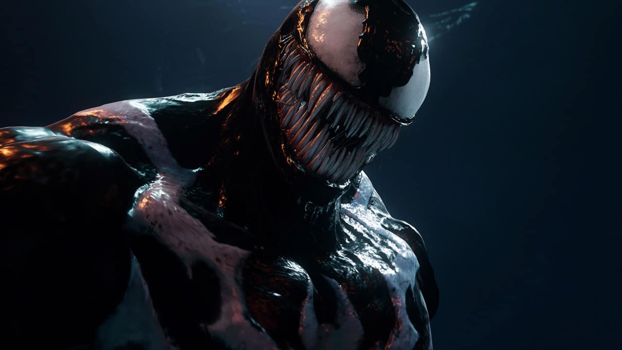 Venom in the dark, revealing his menacing mouth, as seen in Spider-Man 2