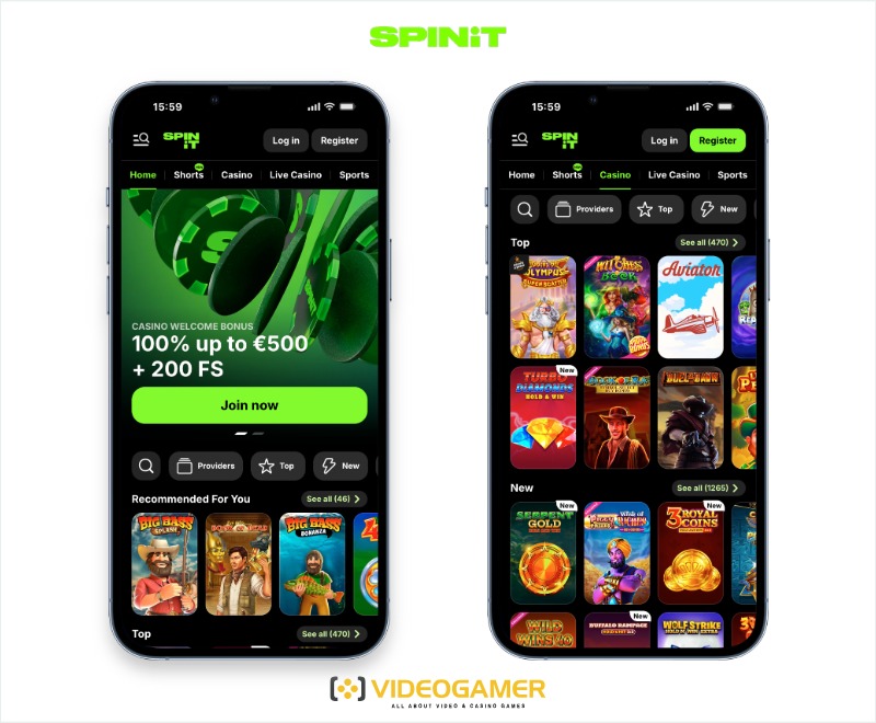 Spint home page and online pokies tab, seen on mobile