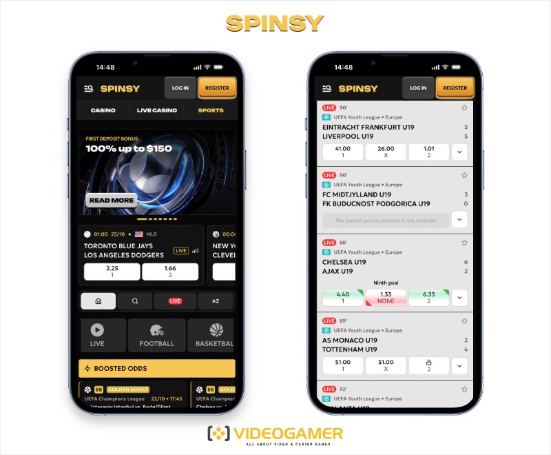 Mobile view of Spinsy betting site for CSGO betting in Australia