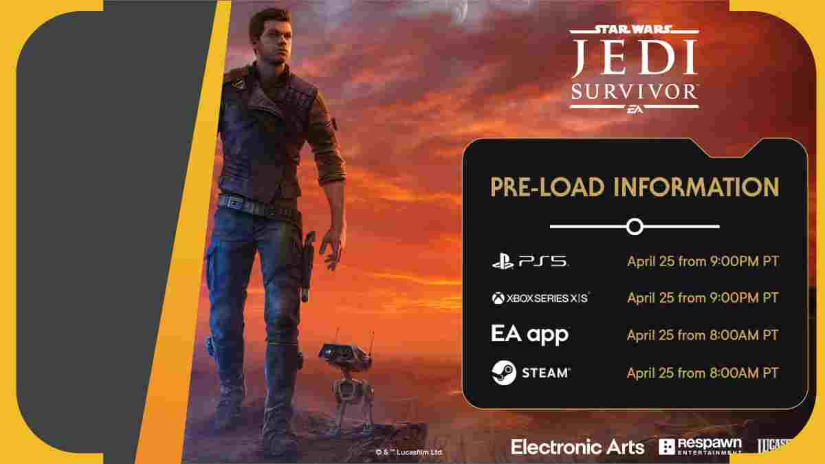 Jedi Survivor preload time UK, US and download size