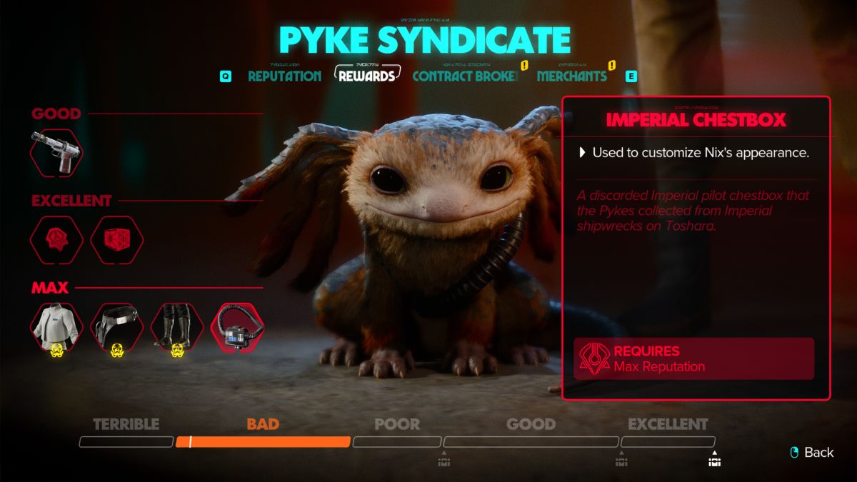 Star Wars Outlaws Best Faction - Pyke Reputation screen showing Nix