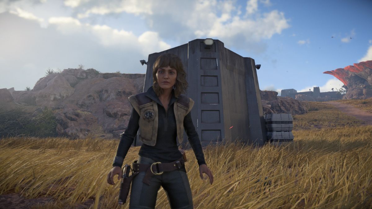 Star Wars Outlaws Cannot Save While In Combat Bug - Kay in front of Imperial outpost