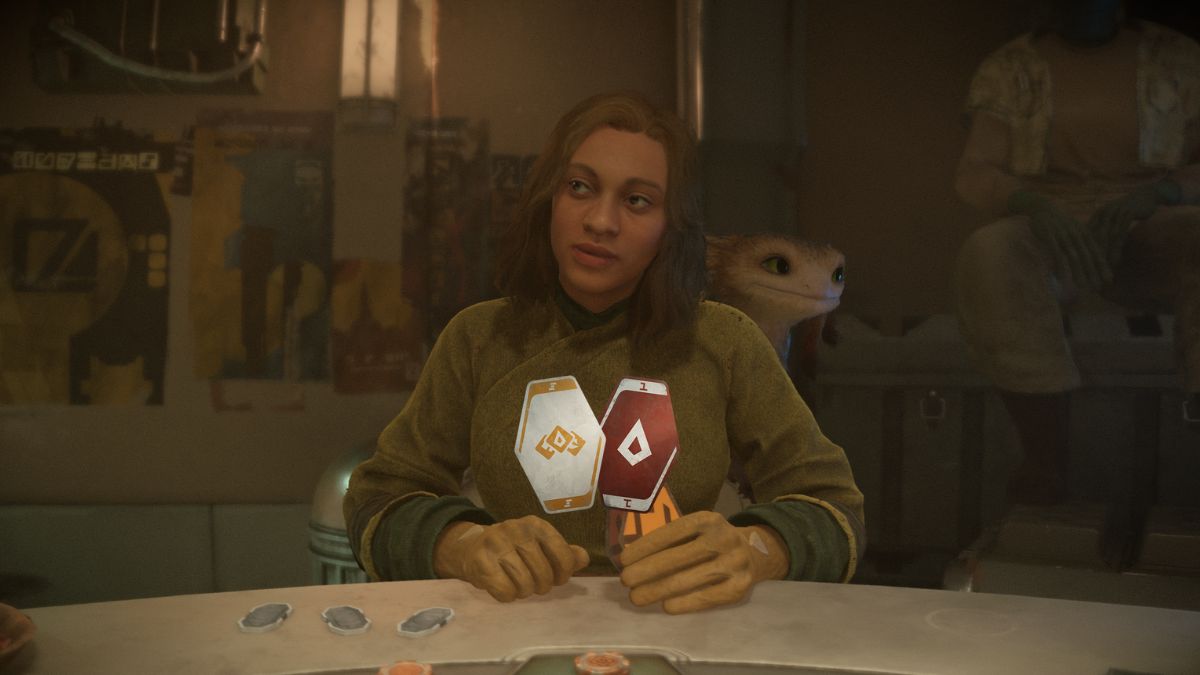 Cheat at Sabacc in Star Wars Outlaws - Nix peaking over a player's shoulder