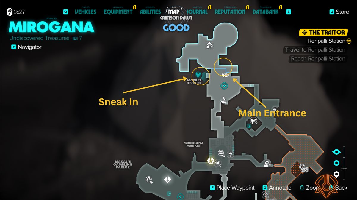 Star Wars Outlaws Counterfeit Credits - Map showing Crimson Dawn entrances