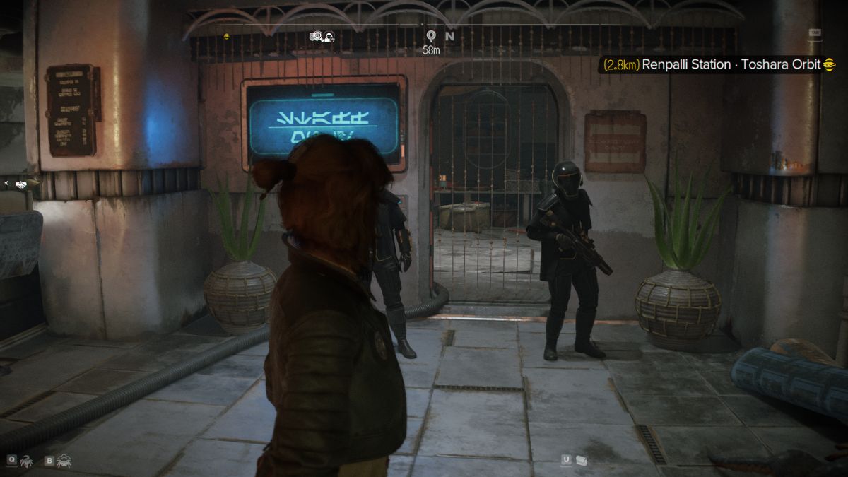 Star Wars Outlaws Counterfeit Credits - Kay standing near Crimson Dawn entrance