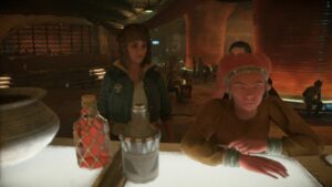 Should you tell Eleera about the Pyke traitor in Star Wars Outlaws - Kay standing at the bar with Twi'lek