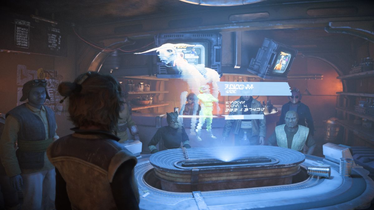Star Wars Outlaws Fathier Racing - Kay standing at the race station