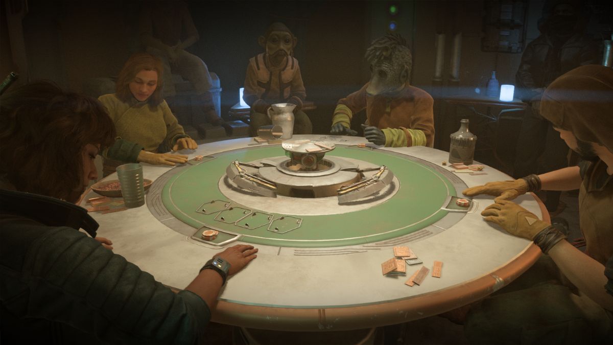 Star Wars Outlaws get credits fast - Kay playing Sabacc