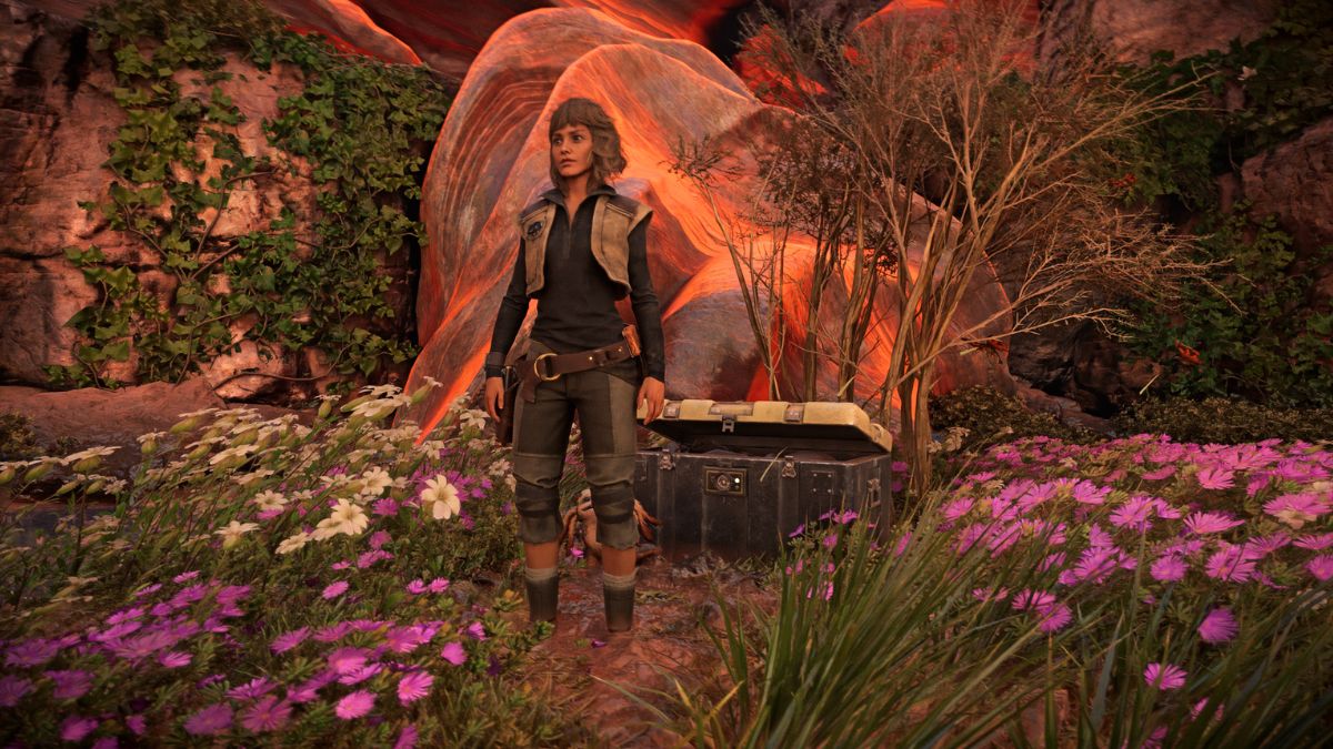 Star Wars Outlaws Gushiro Nest -Kay standing by open chest